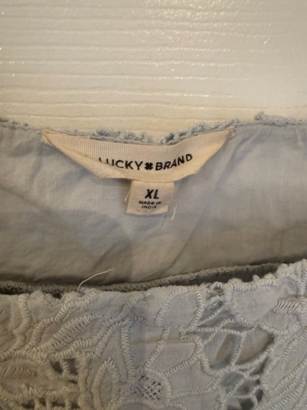 Lucky Brand Light Blue Crochet-Trim Square Neck Blouse - Picture 2 of 4